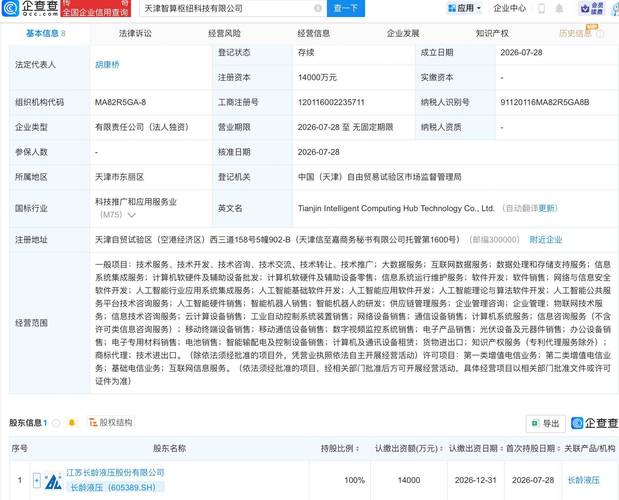长龄液压成立智算枢纽科技公司,含多项ai业务